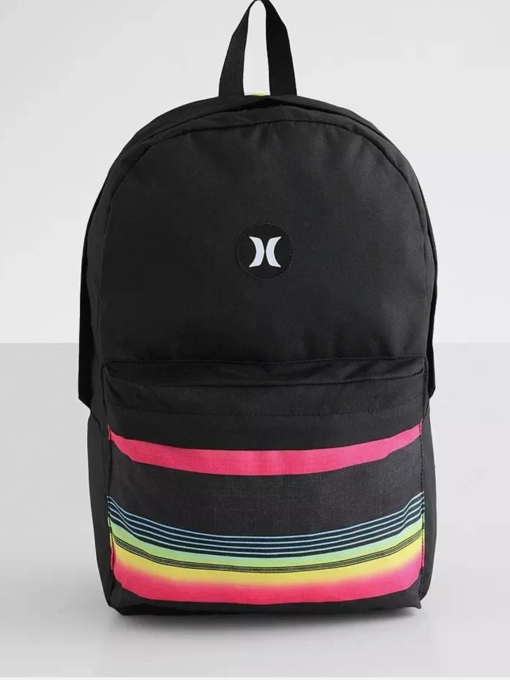NWT, Hurley Black Backpack with Pink and Yellow Neon Stripe, "15 Laptop Pocket